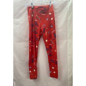 LuLaRoe  Girls One Size Red Leggings with Red, White & Blue Fireworks